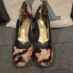 Ted Baker London Black and Pink Floral Heels